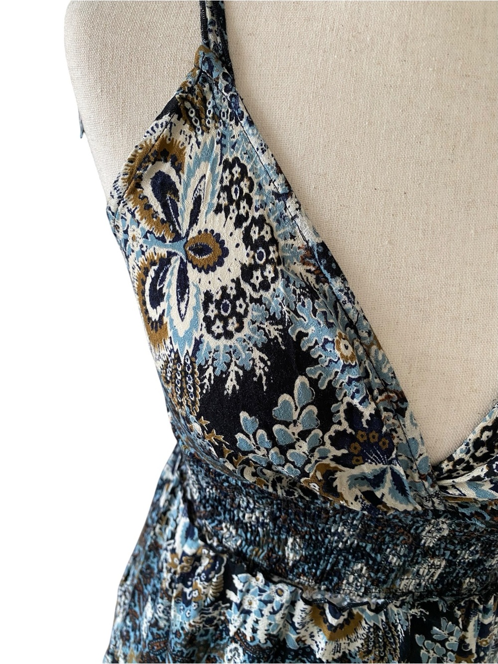 Free People Let’s Smock About It Maxi Dress XS Boho Empire Waist Smocked Tiered - Picture 3 of 11